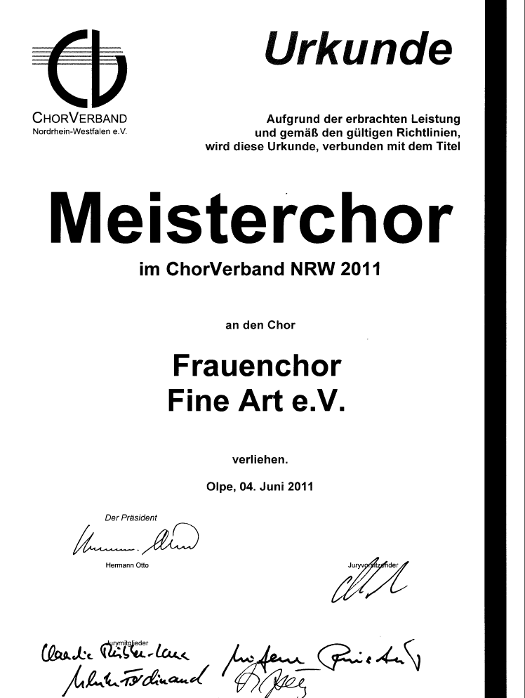 Urkunde Meisterchor - 2011